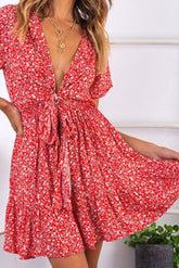 Plunging Front Tie Dress Ins street